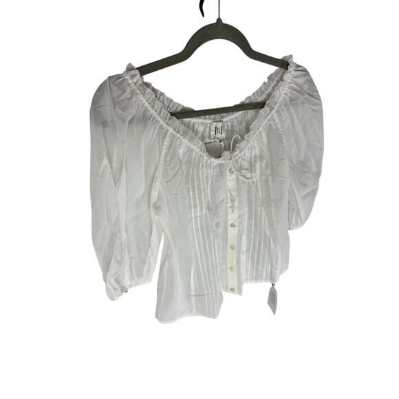 Helsa Voile Peasant Blouse Sheer Lace Puff Sleeve Boho Cottagecore Ivory Size XS - Picture 4 of 9